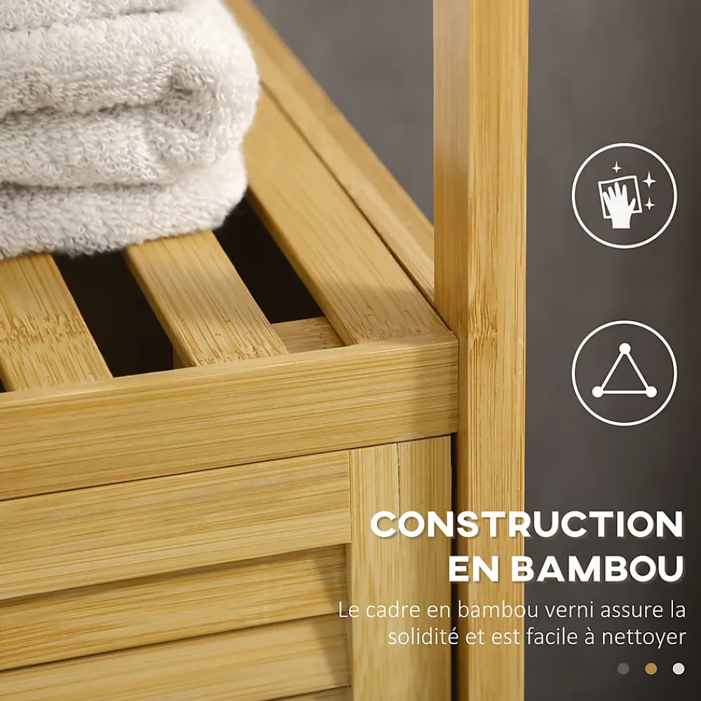 kleankin Meuble bas salle de bain rangement salle de bain 1 porte 2 étagères bois bambou verni