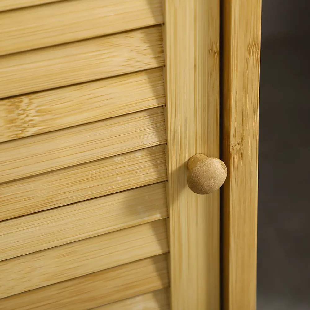 kleankin Meuble bas salle de bain rangement salle de bain 1 porte 2 étagères bois bambou verni