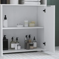 Armoire De Salle De Bains|kleankin Meuble bas salle de bain - 2 portes, étagère, 2 niches - dim. 60L x 30l x 102H cm - blanc bois clair