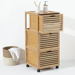 Etagère Salle De Bains|5Five Meuble colonne 3 tiroirs Bambou Sicela -