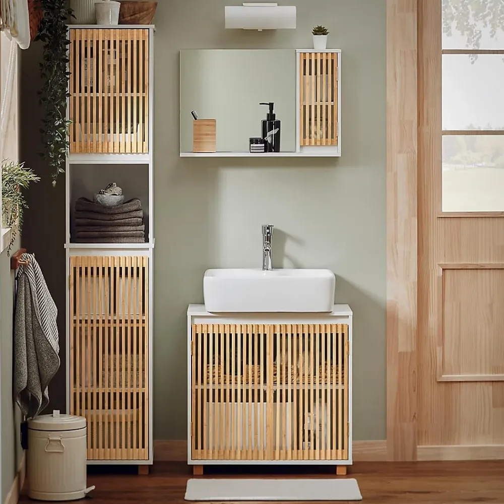 Sobuy Meuble Colonne Armoire de Salle de Bain avec 2 portes, 1 compartiment, BZR127-W,