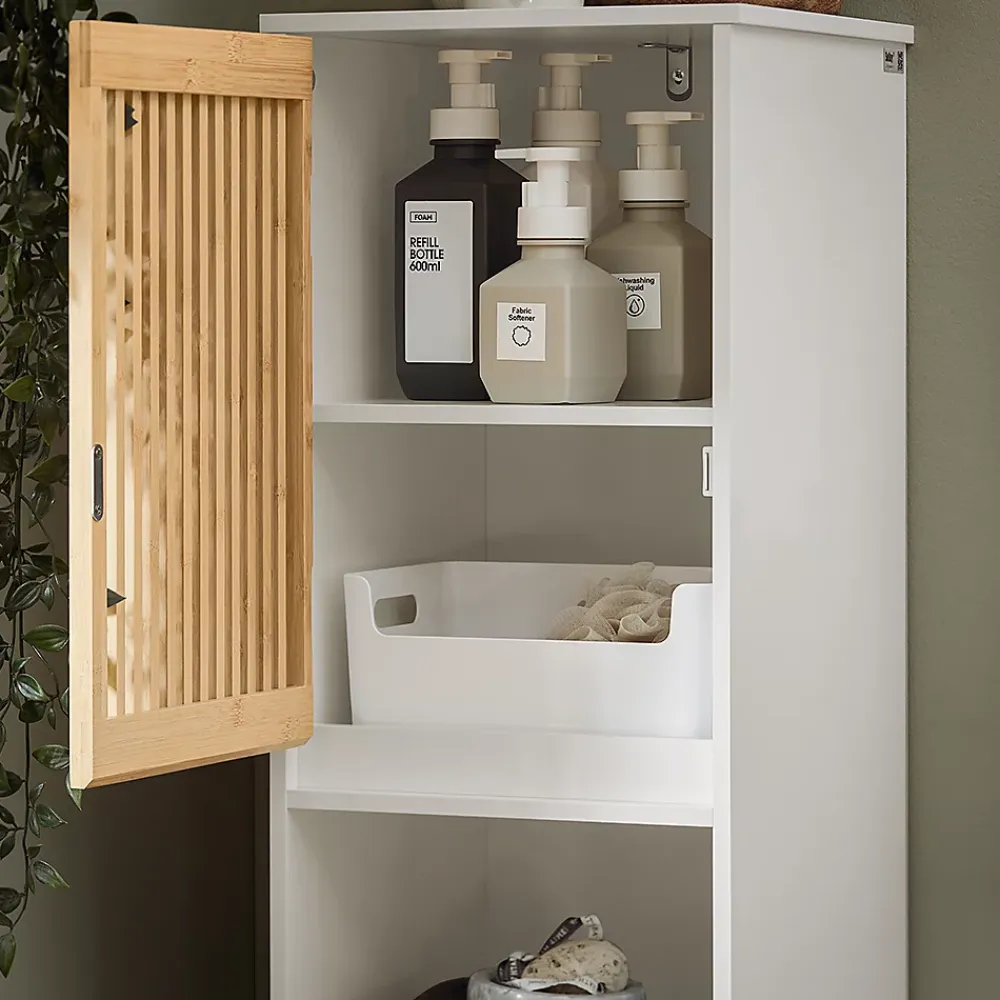 Sobuy Meuble Colonne Armoire de Salle de Bain avec 2 portes, 1 compartiment, BZR127-W,
