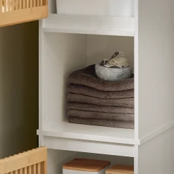 Sobuy Meuble Colonne Armoire de Salle de Bain avec 2 portes, 1 compartiment, BZR127-W,