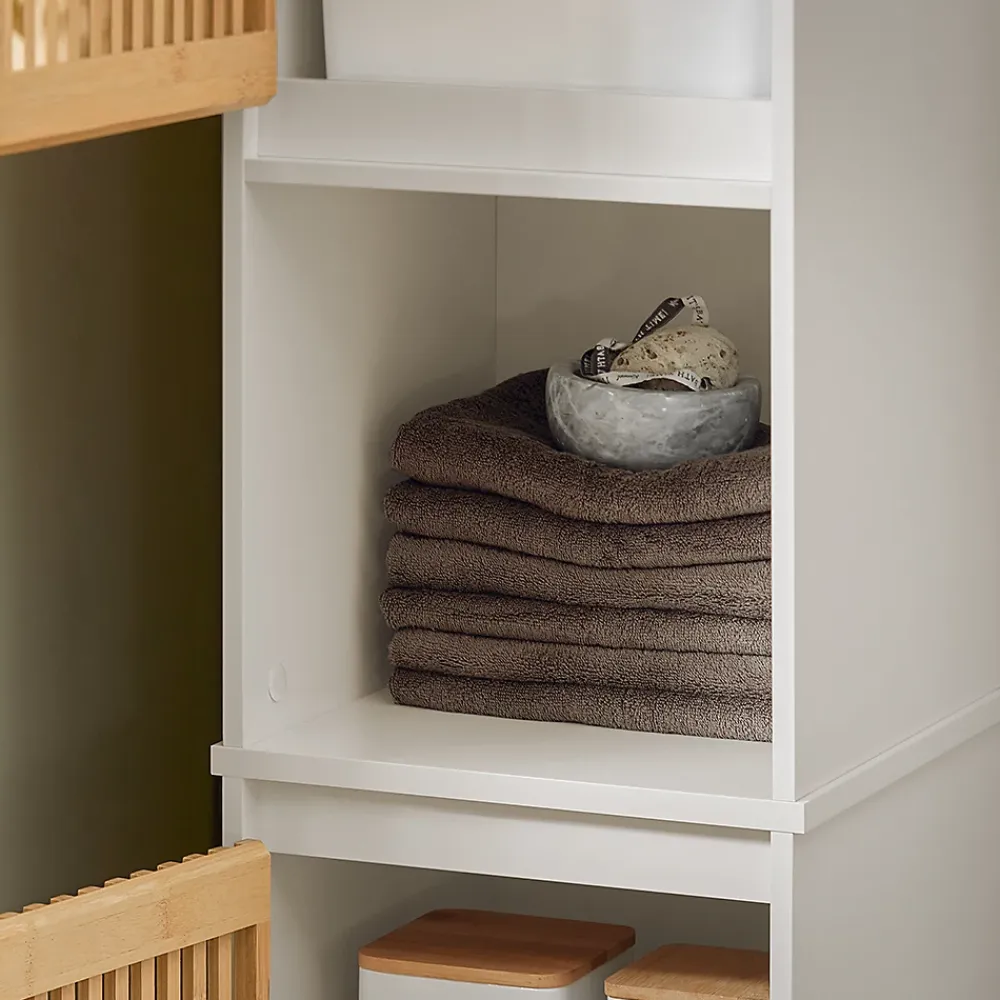 Sobuy Meuble Colonne Armoire de Salle de Bain avec 2 portes, 1 compartiment, BZR127-W,