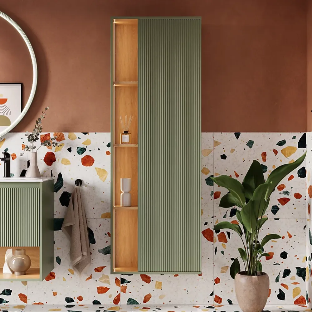 Bernstein Meuble Colonne Armoire suspendue Vert jade mat MDF 60x24x170cm (LxHxP), Charnières flexibles gauche/droite - BELDIVO