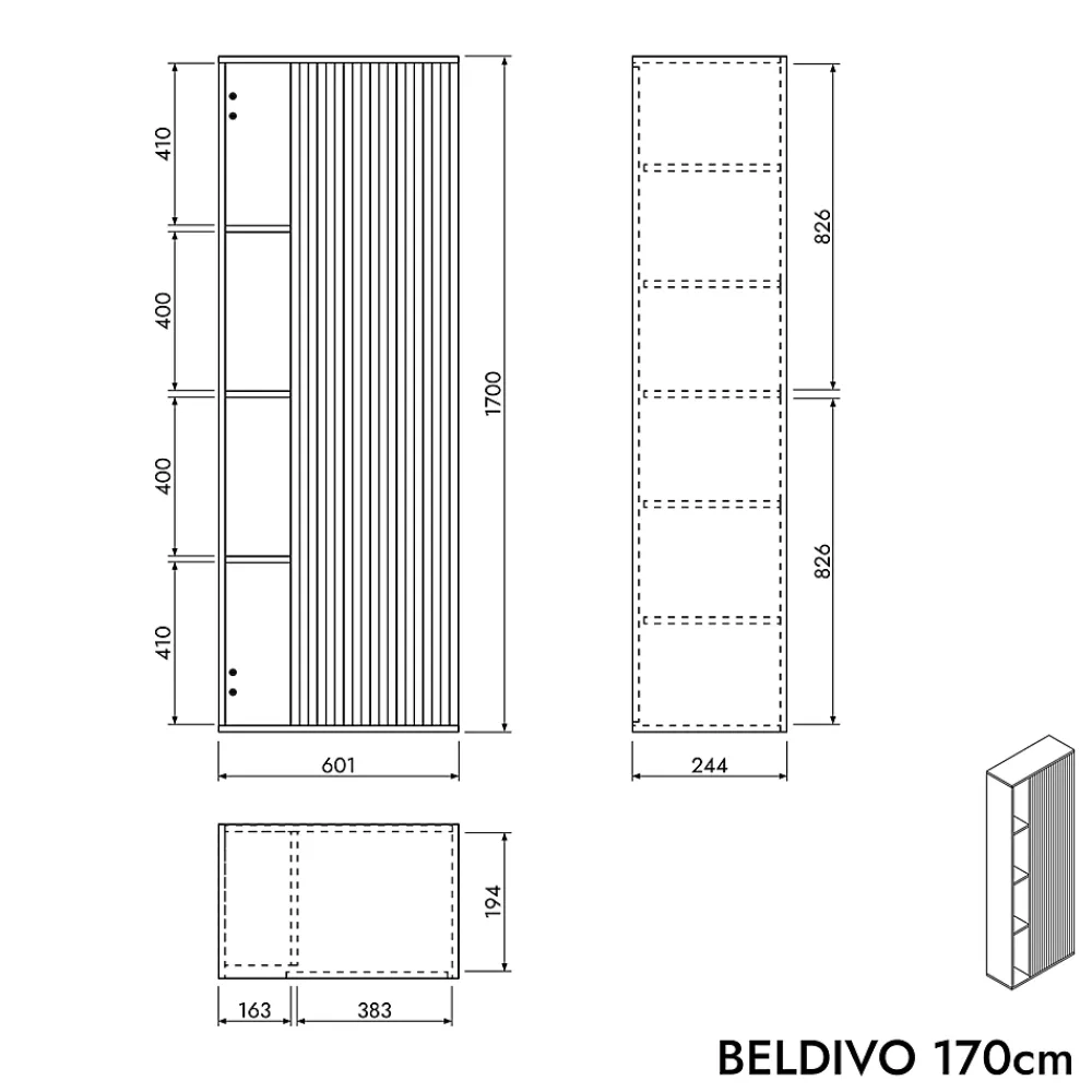Bernstein Meuble Colonne Armoire suspendue Vert jade mat MDF 60x24x170cm (LxHxP), Charnières flexibles gauche/droite - BELDIVO