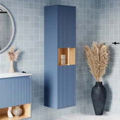 Bernstein Meuble Colonne Armoire suspendue Bleu azur mat MDF 42x170x35cm (LxHxP), Charnières flexibles gauche/droite - BELDIVO