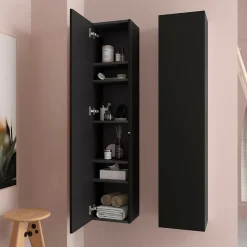 Colonne De Salle De Bains|Planète Bain Meuble colonne de salle de bain H 140 cm coloris noir mat à suspendre - KARAIB