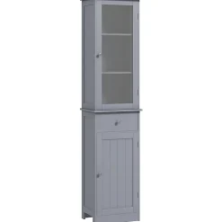 kleankin Meuble colonne de salle de bain placard porte acrylique 2 étagères placard porte 1 étagère tiroir MDF gris