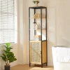 [En.Casa] Meuble colonne de salle de bain Tervola MDF bambou rotin 172 x 40 x 35 cm noir naturel en.casa