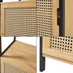 [En.Casa] Meuble colonne de salle de bain Tervola MDF bambou rotin 172 x 40 x 35 cm noir naturel en.casa