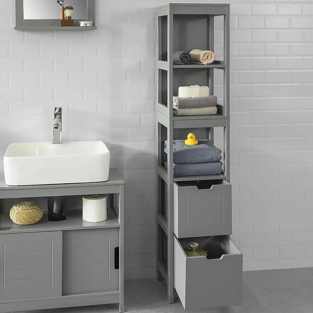 Sobuy Meuble Colonne de Salle de Bain, 4 étagères et 2 tiroirs, FRG126-SG,