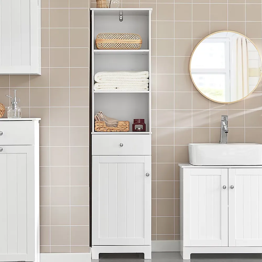 Colonne De Salle De Bains|Meuble De Salle De Bains Faible Profondeur|Sobuy Meuble Colonne de Salle de Bain Armoire Haute Meuble Rangement, BZR17-W,