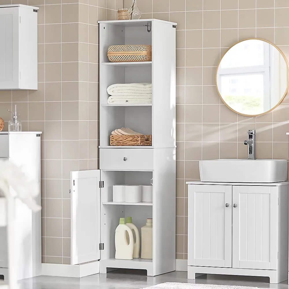 Colonne De Salle De Bains|Meuble De Salle De Bains Faible Profondeur|Sobuy Meuble Colonne de Salle de Bain Armoire Haute Meuble Rangement, BZR17-W,