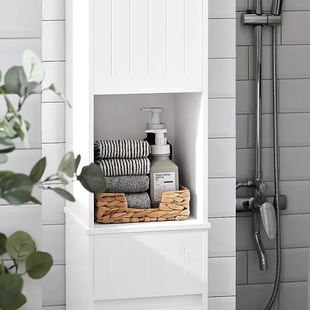 Sobuy Meuble Colonne de Salle de Bain avec 2 Portes et 1 Tiror, BZR109-W,