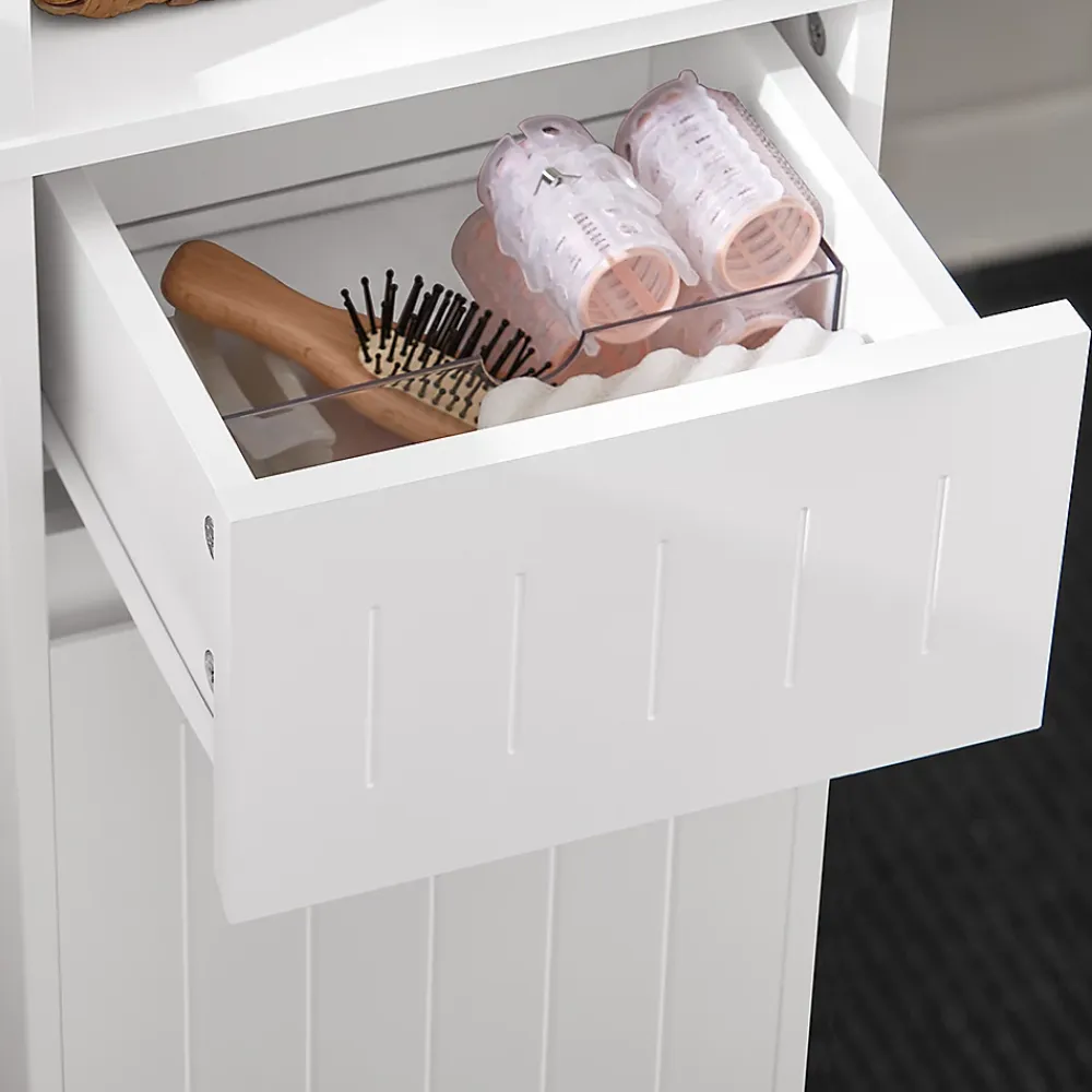 Sobuy Meuble Colonne de Salle de Bain avec 2 Portes et 1 Tiror, BZR109-W,