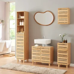 [En.Casa] Meuble colonne de salle de bain Epind bambou 180 x 33 x 30 cm naturel