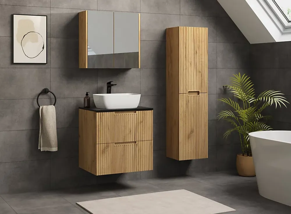 Colonne De Salle De Bains|Furnidea Meuble colonne de salle de bain suspendu VENA chêne 36 x 136 cm