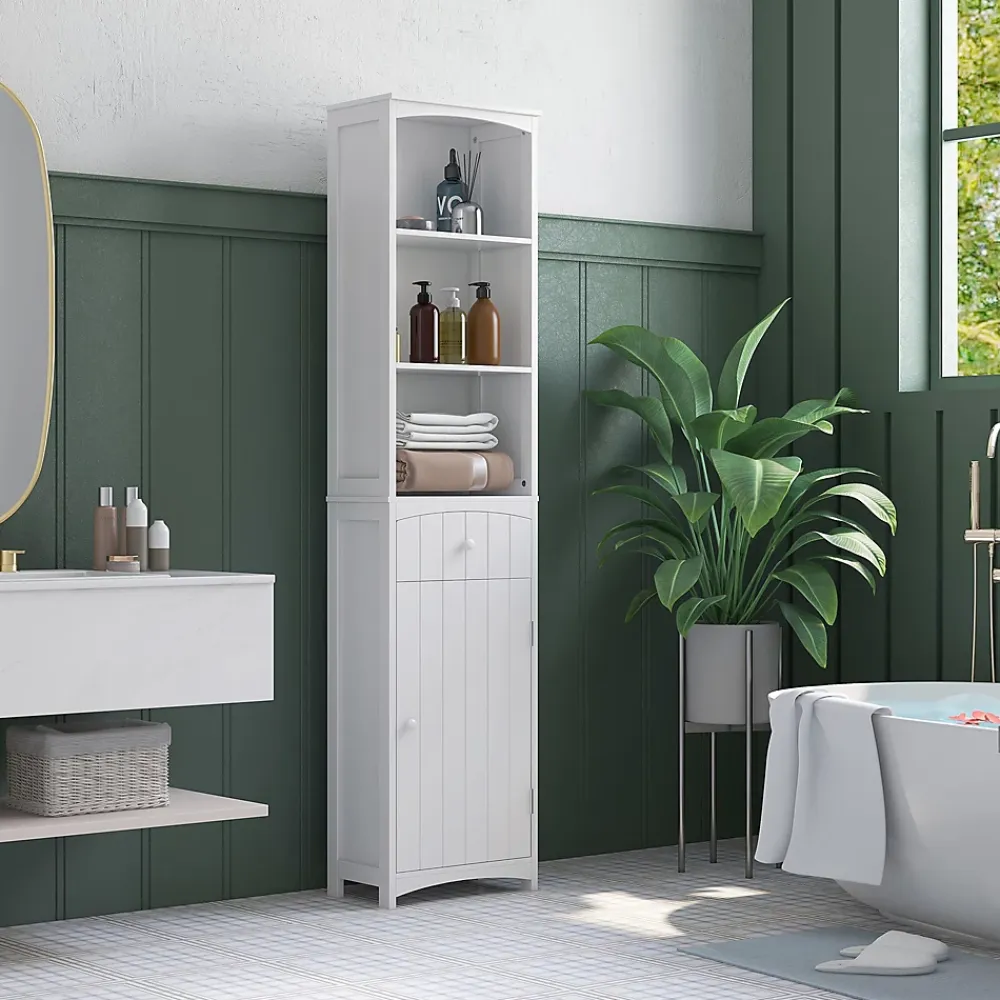 Homcom Meuble colonne de salle de bain moderne 34L x 24l x 170H cm blanc