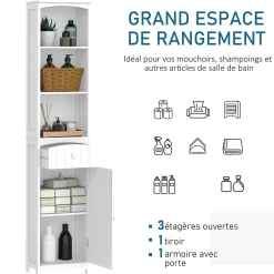 Homcom Meuble colonne de salle de bain moderne 34L x 24l x 170H cm blanc