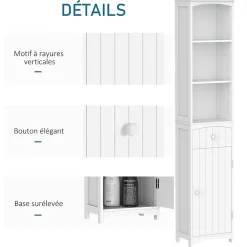 Homcom Meuble colonne de salle de bain moderne 34L x 24l x 170H cm blanc