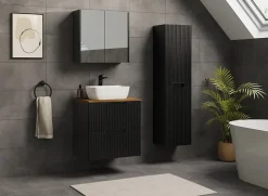 Furnidea Meuble colonne de salle de bain suspendu VENA noir 36 x 136 cm