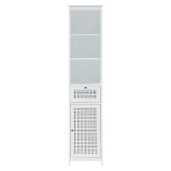 Colonne De Salle De Bains|Meuble De Salle De Bains Faible Profondeur|[En.Casa] Meuble colonne de salle de bain Karlsoey MDF PVC effet rotin 161 x 35 x 32 cm blanc en.casa