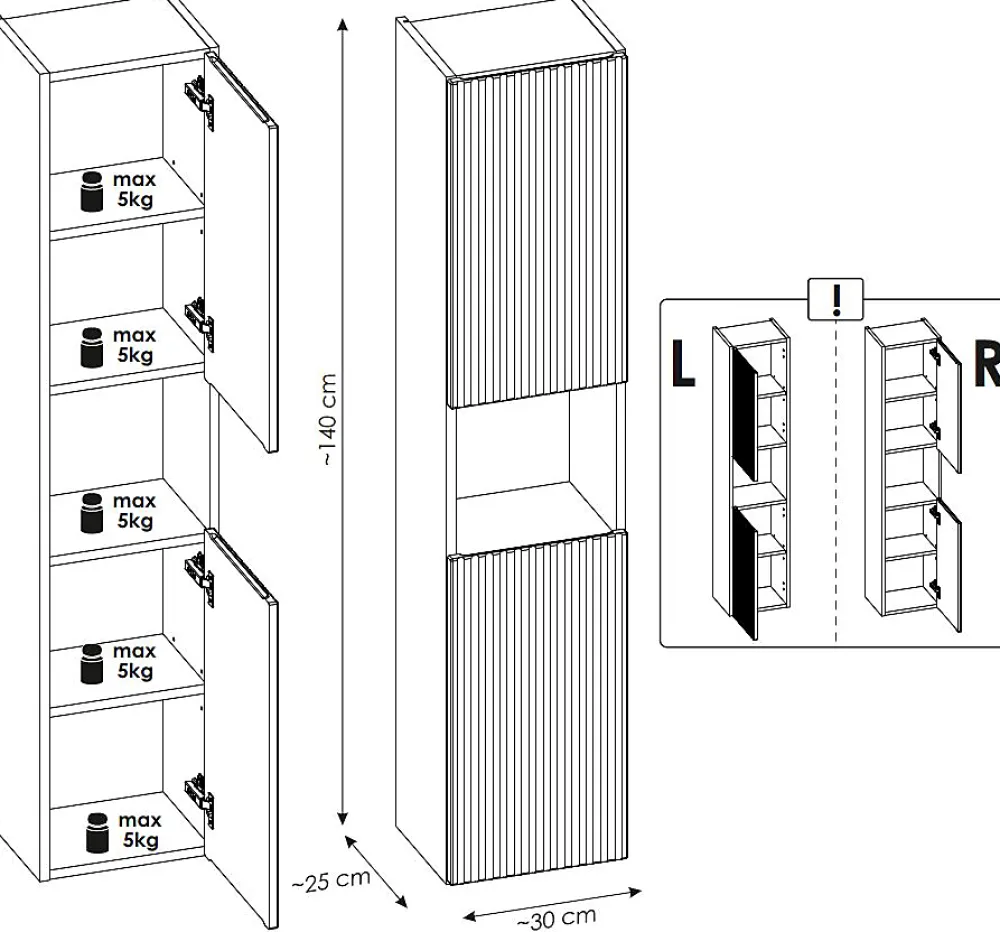 Furnidea Meuble colonne de salle de bain à suspendre NOVA BLANC 30 X 140 cm