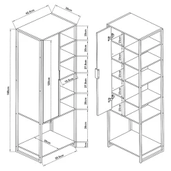 [En.Casa] Meuble colonne de salle de bain Namsskogan 165 x 43 x 30 cm effet noyer noir en.casa