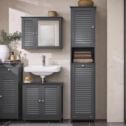 Colonne De Salle De Bains|Sobuy Meuble Colonne de Salle de Bain, 1 Porte, 1 Tiroir et 1 Panier à Linge, BZR124-DG,
