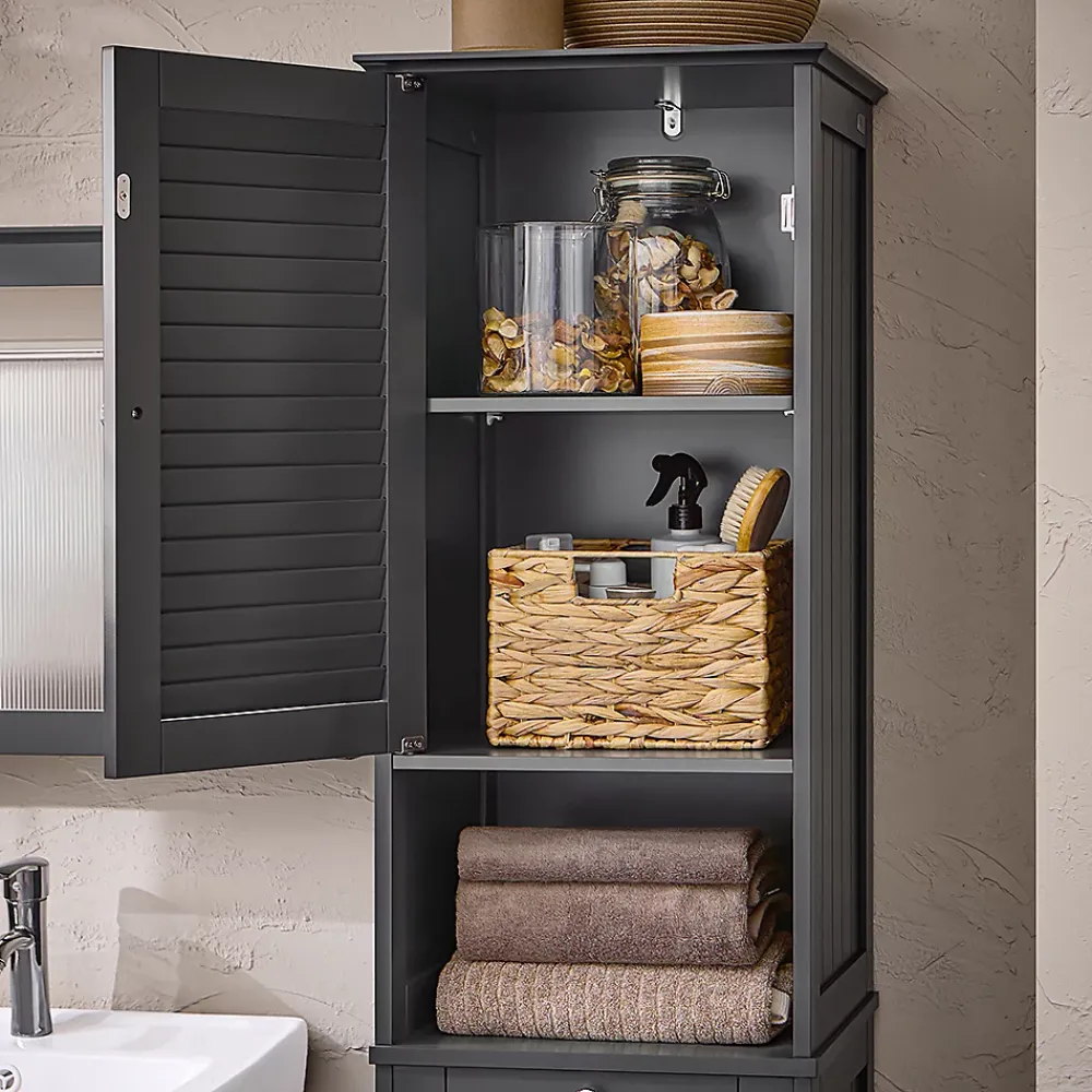 Colonne De Salle De Bains|Sobuy Meuble Colonne de Salle de Bain, 1 Porte, 1 Tiroir et 1 Panier à Linge, BZR124-DG,