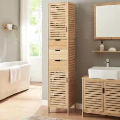 Colonne De Salle De Bains|[En.Casa] Meuble colonne de salle de bain Boksereys bambou 180 x 35 x 35 cm naturel