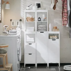 Sobuy Meuble Colonne de Salle de Bain avec étagères et Panier à Linge, BZR123-W,