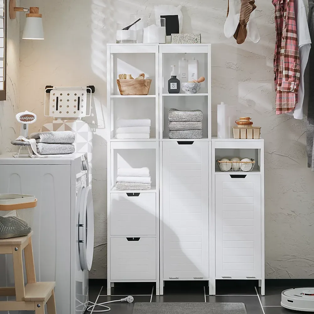 Sobuy Meuble Colonne de Salle de Bain avec étagères et Panier à Linge, BZR123-W,