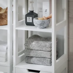 Sobuy Meuble Colonne de Salle de Bain avec étagères et Panier à Linge, BZR123-W,
