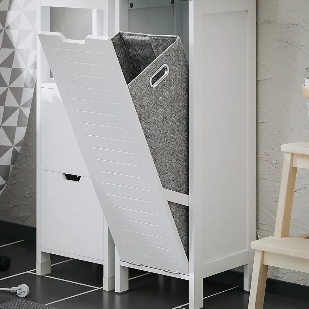 Sobuy Meuble Colonne de Salle de Bain avec étagères et Panier à Linge, BZR123-W,