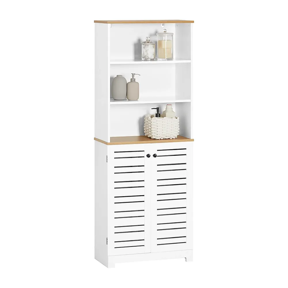 Sobuy Meuble Colonne de Salle de Bain avec 3 Etagères et 2 Portes, BZR44-W,
