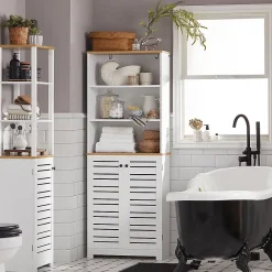 Sobuy Meuble Colonne de Salle de Bain avec 3 Etagères et 2 Portes, BZR44-W,