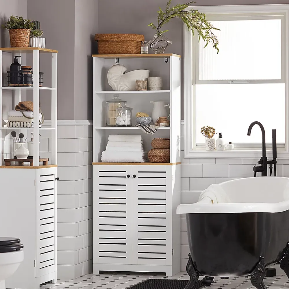 Sobuy Meuble Colonne de Salle de Bain avec 3 Etagères et 2 Portes, BZR44-W,