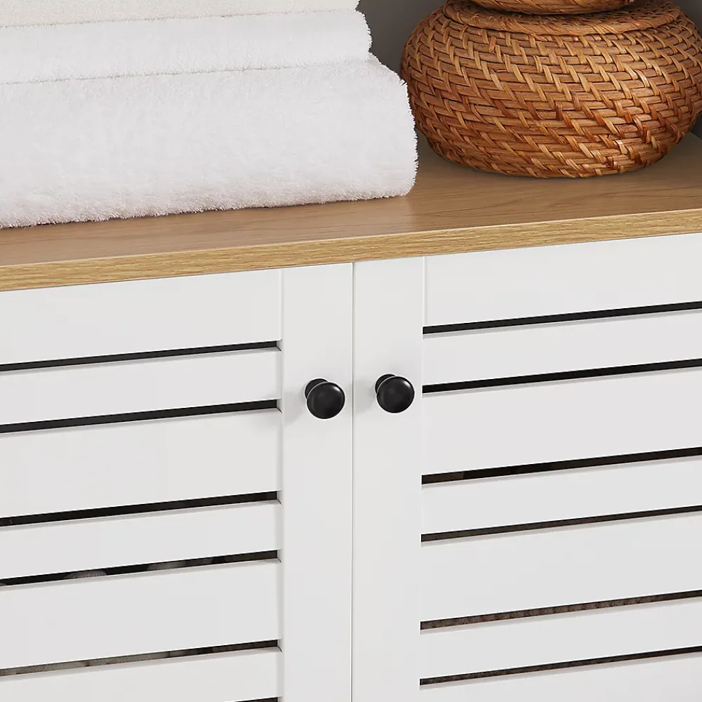 Sobuy Meuble Colonne de Salle de Bain avec 3 Etagères et 2 Portes, BZR44-W,