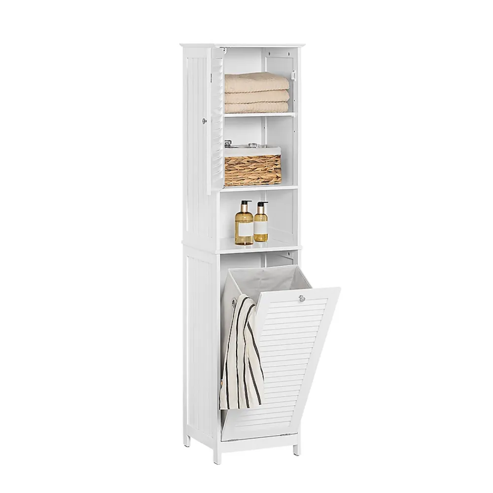 Colonne De Salle De Bains|Meuble De Salle De Bains Faible Profondeur|Sobuy Meuble Colonne de Salle de Bain avec 1 Porte, 1 Tiroir, 1 Panier à Linge, BZR124-W,