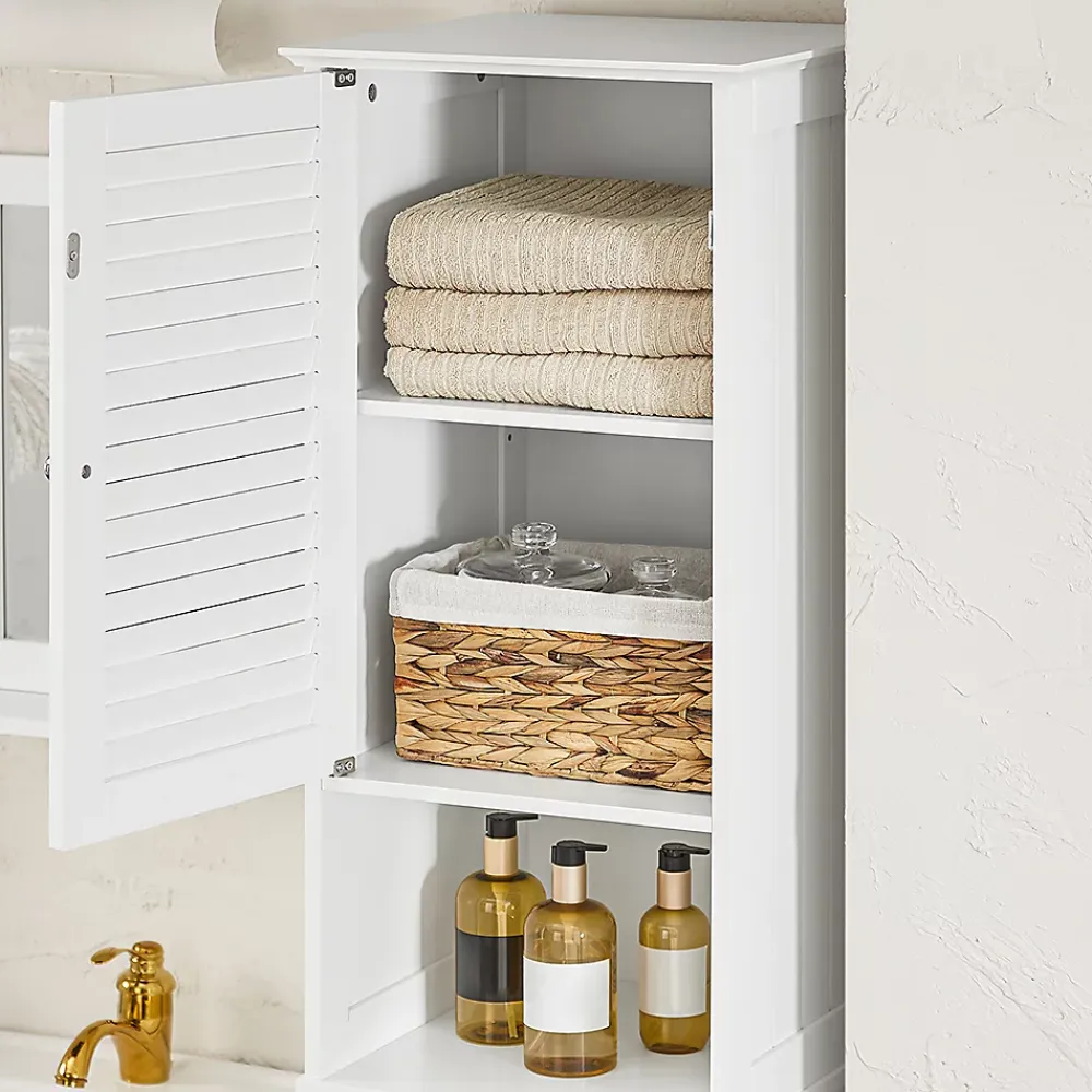 Colonne De Salle De Bains|Meuble De Salle De Bains Faible Profondeur|Sobuy Meuble Colonne de Salle de Bain avec 1 Porte, 1 Tiroir, 1 Panier à Linge, BZR124-W,