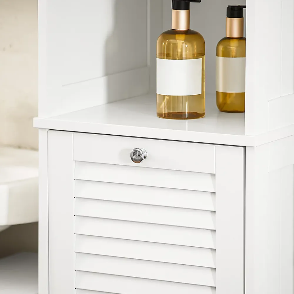 Colonne De Salle De Bains|Meuble De Salle De Bains Faible Profondeur|Sobuy Meuble Colonne de Salle de Bain avec 1 Porte, 1 Tiroir, 1 Panier à Linge, BZR124-W,