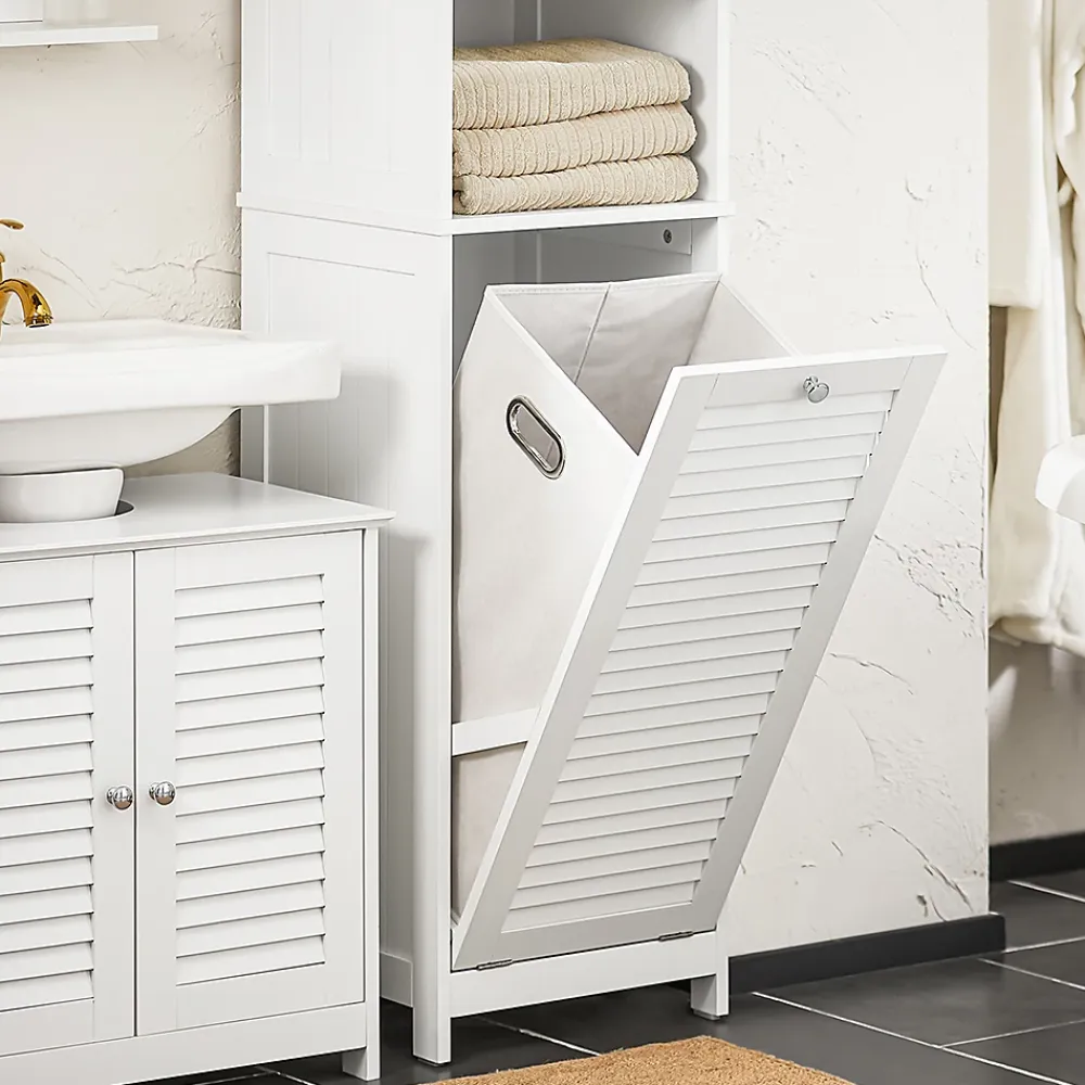 Colonne De Salle De Bains|Meuble De Salle De Bains Faible Profondeur|Sobuy Meuble Colonne de Salle de Bain avec 1 Porte, 1 Tiroir, 1 Panier à Linge, BZR124-W,