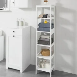 Sobuy Meuble Colonne de Salle de Bain Armoire Haute étagère avec 6 étagères, BZR14-W,