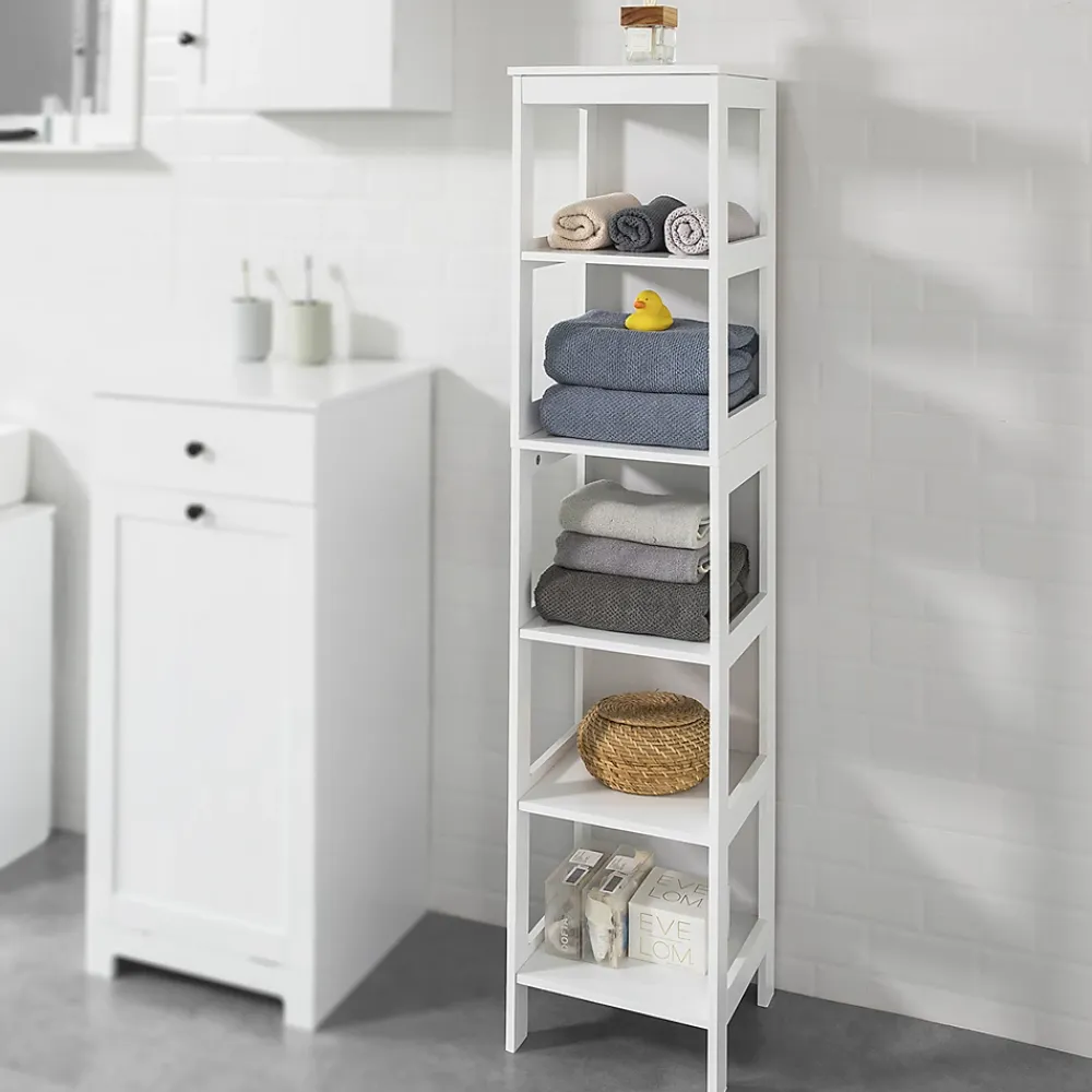 Sobuy Meuble Colonne de Salle de Bain Armoire Haute étagère avec 6 étagères, BZR14-W,