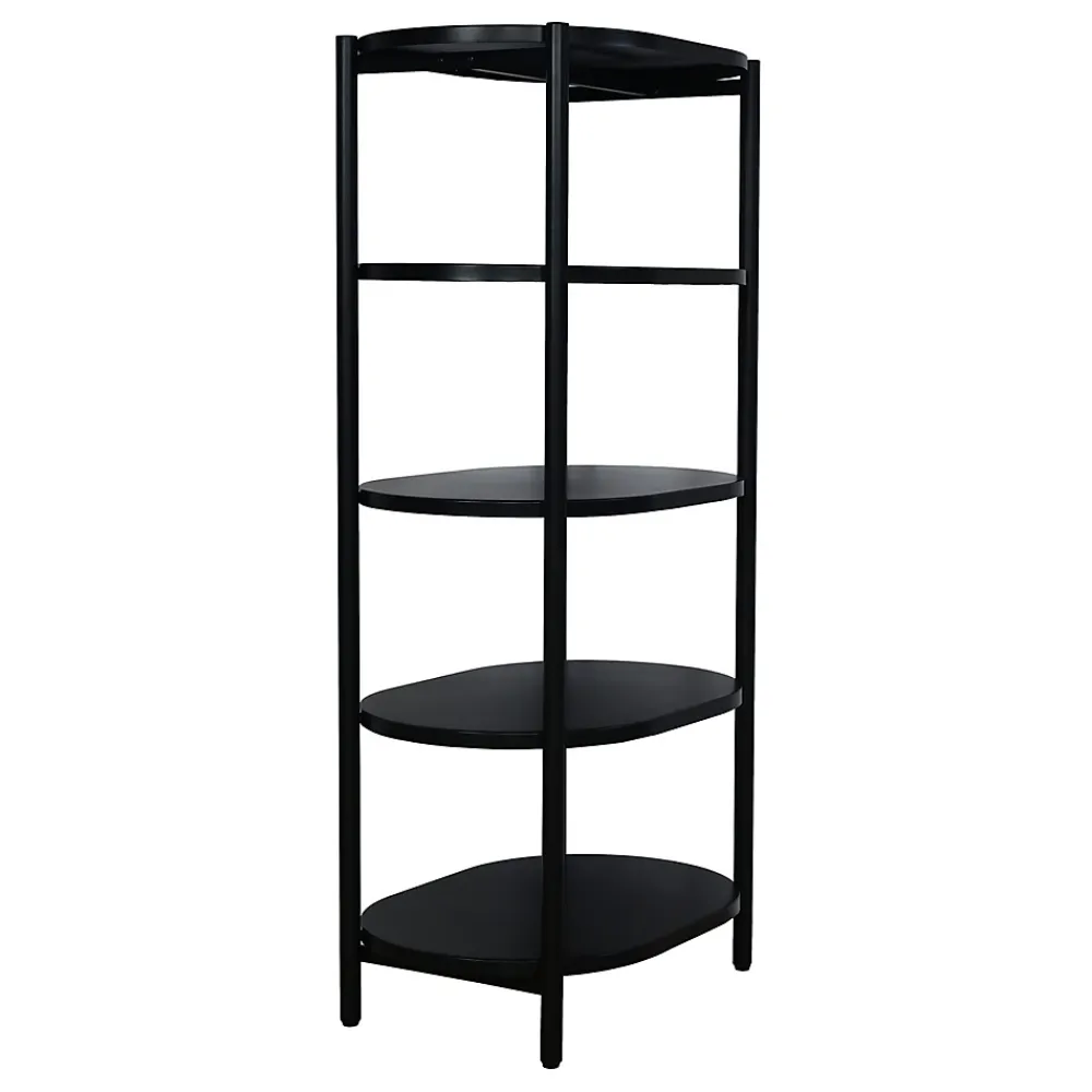 Homesight Meuble colonne de salle de bains 5 niveaux en métal noir mat l.55 x H.116 x P.37,5 cm, Pao