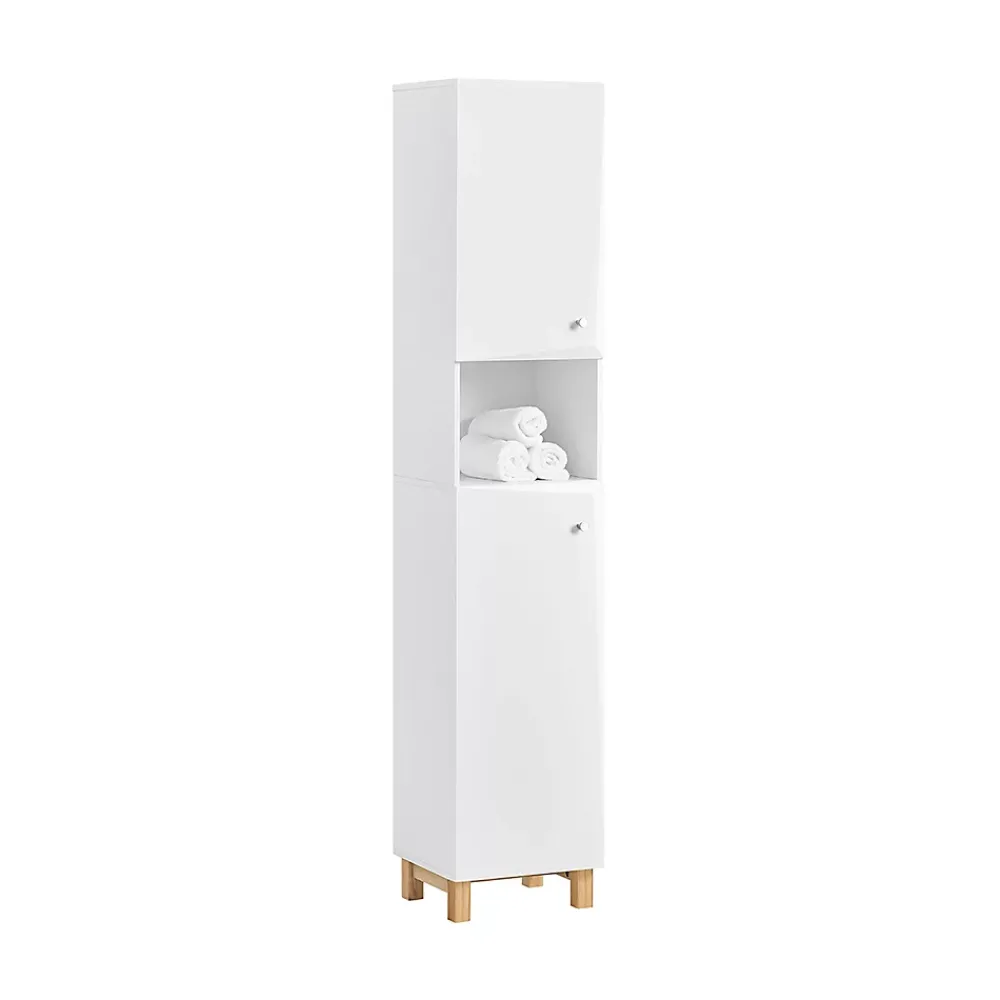 Sobuy Meuble Colonne de Salle de Bain avec 6 Compartiments de Rangement, BZR91-W,