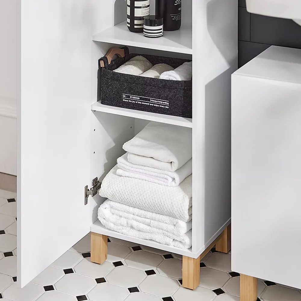 Sobuy Meuble Colonne de Salle de Bain avec 6 Compartiments de Rangement, BZR91-W,