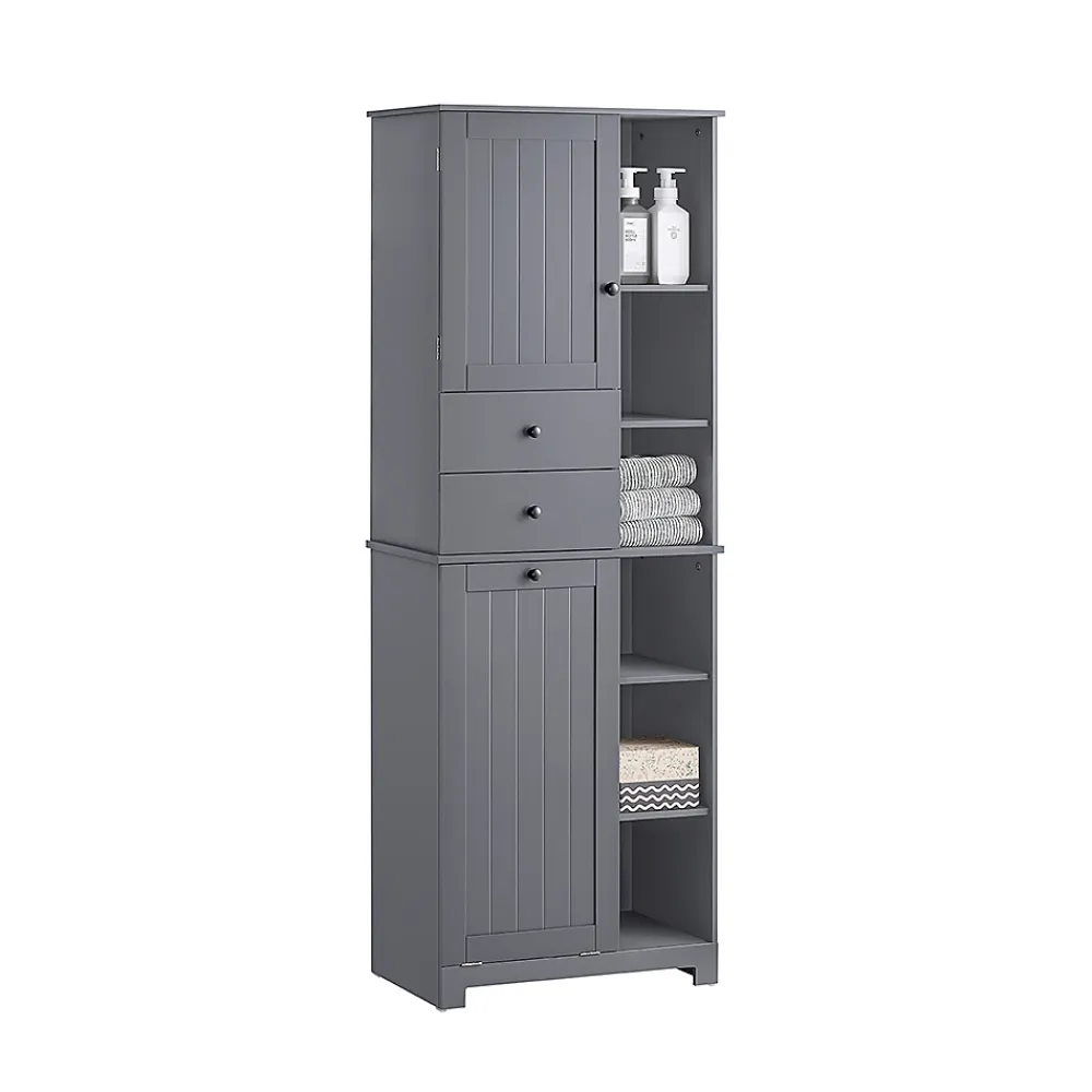 Sobuy Meuble Colonne de Salle de Bain avec 6 étagères et 1 Panier à Linge , BZR104-DG,